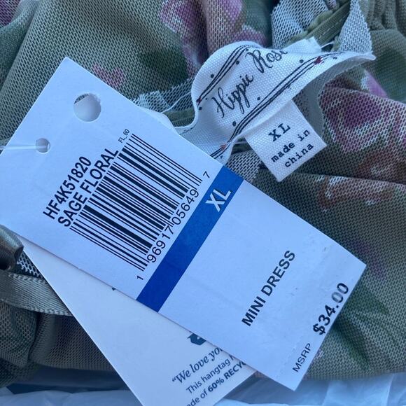 Hippie Rose' Sage floral Ruched Mesh Mini Dress - Picture 9 of 10